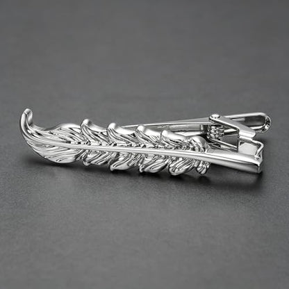 Yoursfs Feather Tie Clip For Men Stylish Tie Bar Metal Clasp Necktie Pin Business Wedding Clamp - style: silver