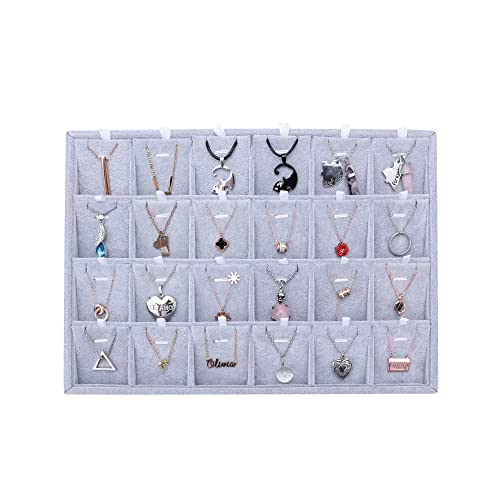 24 Grid Stackable Jewelry Tray Organizer with Removable Divider Velvet Tray | Jewelry Display Tray for Earrings Necklaces Bracelet Rings Display Showcase - Grey - color: Grey