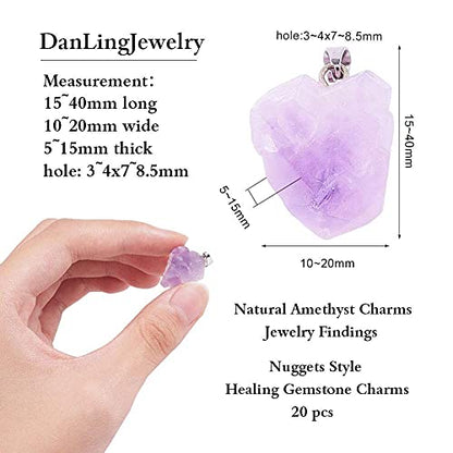 DanLingJewelry 20 pcs Natural Amethyst Pendants Tumbled Healing Crystal Chakra Reiki Gemstone Bead Charms for Necklace Jewellery Making - color: Amethyst- 20pcs