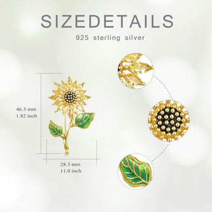 Sunflower Brooch with Natural Citrine for Women, 18k Gold Plated 925 Sterling Silver Sunflower Pins for Clothes, Yellow Sunshine Flower Brooches Jewelry - style: Style 1
