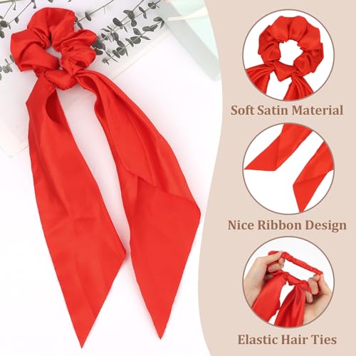 Silk Scrunchies Satin Silk Red Elastic Hair Scrunchies Ties Bows Ribbon Accessories Knotted Bows for Women Girls Hair Christmas Valentine's Day Gifts - color: Red