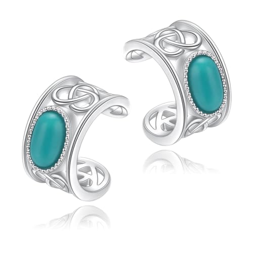 Birthday Gifts 925 Sterling Silver Ear Cuff Non Pierced Fake Cartilage Cuffs Huggie Earrings for Women Girls - Set of 2 - style: Celtic Turquoise