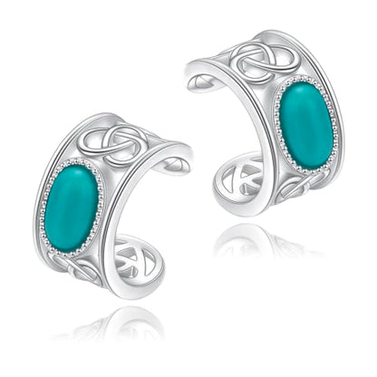 Birthday Gifts 925 Sterling Silver Ear Cuff Non Pierced Fake Cartilage Cuffs Huggie Earrings for Women Girls - Set of 2 - style: Celtic Turquoise