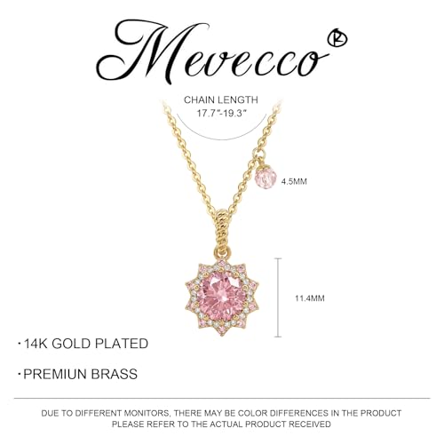 MEVECCO 14K Gold Plated Radiant Sun Necklace & Layered Satellite Chain Bead Bracelet Set for Women, Cubic Zirconia Birthstone Removable Pendant Design, Dainty Simple Jewelry