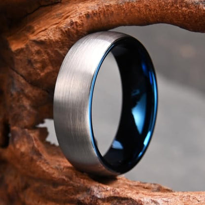 Tungsten Rings for Men Black Golden/Silver Blue Wedding Band | 7MM Mens and Women Engagement Wedding Rings Matte Brushed and High Polish Suitable for Couples' Anniversaries and Parties - color: 7mm silver and blue