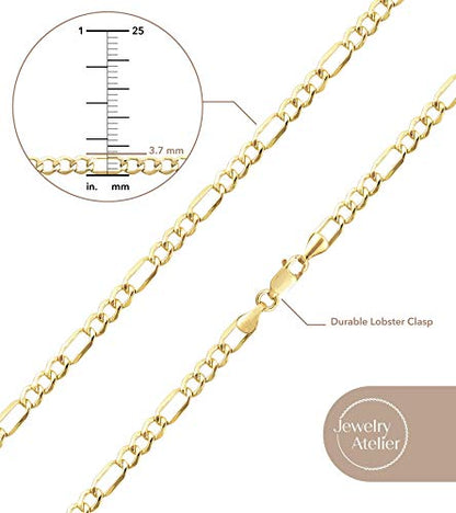 Jewelry Atelier Gold Chain Necklace Collection - 14K Solid Yellow Gold Filled Figaro Chain Necklaces for Women and Men with Different Sizes (2.8mm, 3.7mm, 4.7mm, 5.6mm) - style: 3.7mm width