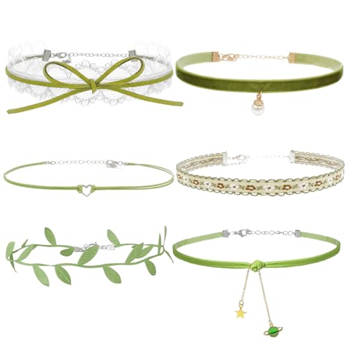 Nova&Aria Chokers Set For Women Heart Choker Necklaces Flower Pendant Velvet Cute Pink Turquoise Blue White Black Choker Necklace Christmas Colorful Lace Chokers - color: Green-A