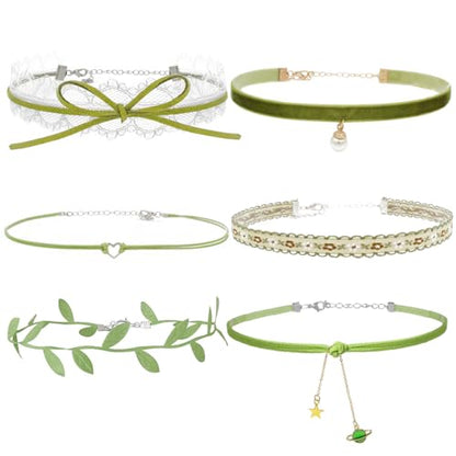 Nova&Aria Chokers Set For Women Heart Choker Necklaces Flower Pendant Velvet Cute Pink Turquoise Blue White Black Choker Necklace Christmas Colorful Lace Chokers - color: Green-A