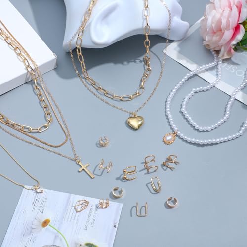 NEWITIN 69 Pieces Gold Jewelry Set for Women Fashion Costume Jewelry Gold Plated Necklace Bracelet Earrings Set for Women - color: Gold Jewelry Set B