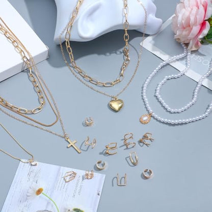 NEWITIN 69 Pieces Gold Jewelry Set for Women Fashion Costume Jewelry Gold Plated Necklace Bracelet Earrings Set for Women - color: Gold Jewelry Set B