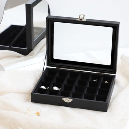 Wudygirl 24 Grid Earring Organizer Small Jewelry Box with Lid Black | Ring Box with Adjustable Dividers, Velvet Lining, Ideal for Rings, Earrings, Jewelry Display, Gift Giving - style: Black 24 Grid