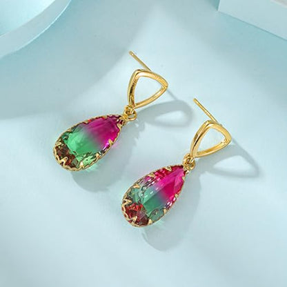 Crystal Earrings CXUEMH Teardrop Earrings for Women Blue and Green Dangle Earrings Elegant Earrings for Prom Emerald Green Earrings Formal Jewelry Crystal Drop Earrings - color: Style E