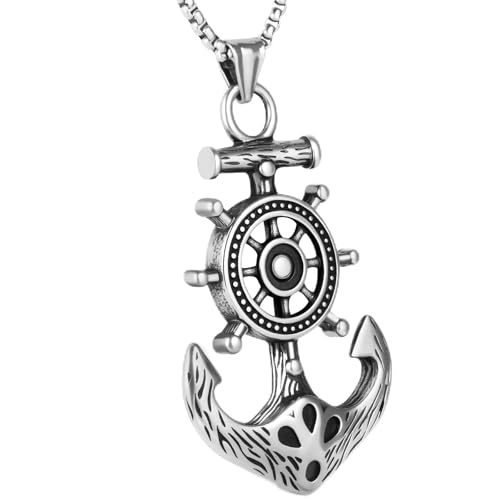 Stainless Steel Gothic Y2K Punk Rock Emo Biker Pendant Necklace | Cosplay Vintage Viking Alt Edgy Fashion Charm Necklace Jewelry for Men Women Active Daily Wear - style: Viking Ship Rudder Anchor