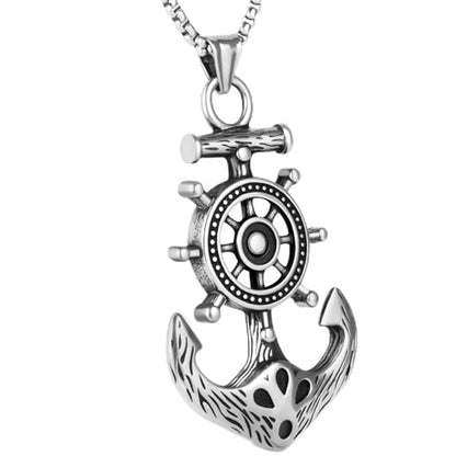 Stainless Steel Gothic Y2K Punk Rock Emo Biker Pendant Necklace | Cosplay Vintage Viking Alt Edgy Fashion Charm Necklace Jewelry for Men Women Active Daily Wear - style: Viking Ship Rudder Anchor