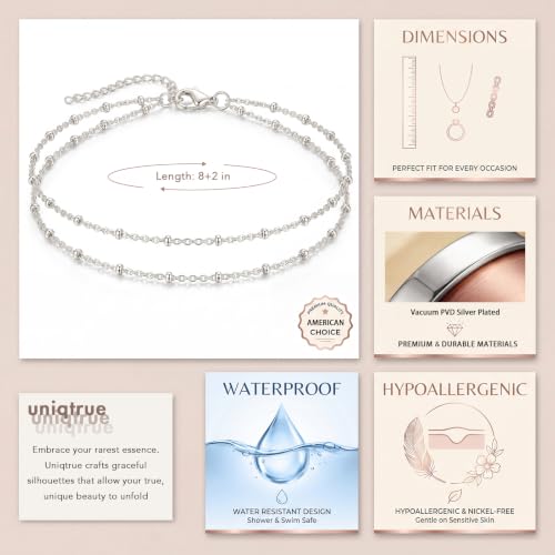 Dainty Layered Ankle Bracelets for Women Waterproof, 14K Gold/Silver Plated Anklets Beaded Satellite Chain Ankle Bracelet Set Trendy Beach Summer Fashion Jewelry Gift - style: Style 1-Silver