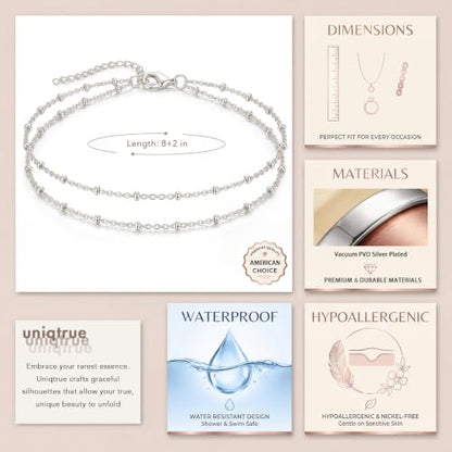 Dainty Layered Ankle Bracelets for Women Waterproof, 14K Gold/Silver Plated Anklets Beaded Satellite Chain Ankle Bracelet Set Trendy Beach Summer Fashion Jewelry Gift - style: Style 1-Silver