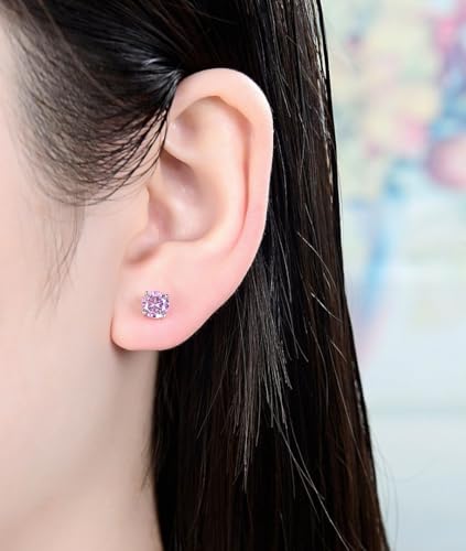 Authentic Sterling Silver Birthstone Stud Earrings 6mm/0.84 Carat Cubic Zirconia Imitation Diamond Gemstone Hypoallergenic Nickel Free Tarnish Resistant Women Men Fine Jewelry - color: October