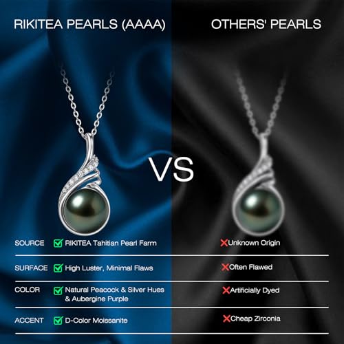 Genuine Tahitian Black Pearl Necklaces for Women, 9-12mm AAAA Seawater Pearl - Sterling Silver Moissanite Pendant, Wedding Anniversary, Birthday, Christmas Gift for Wife, Mom, Girlfriend, Fine Jewelry - size: 11-12mm, style: Phoenix