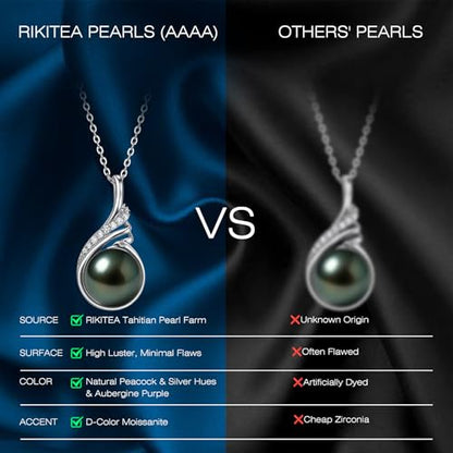 Genuine Tahitian Black Pearl Necklaces for Women, 9-12mm AAAA Seawater Pearl - Sterling Silver Moissanite Pendant, Wedding Anniversary, Birthday, Christmas Gift for Wife, Mom, Girlfriend, Fine Jewelry - size: 11-12mm, style: Phoenix