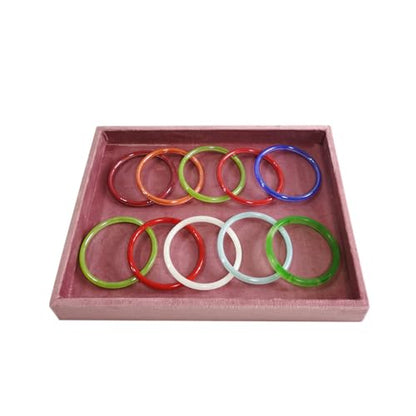 Flat Jewelry Tray Velvet Stackable Jewelry Display Organizer for Necklaces, Rings, Earrings Compact Jewelry Storage for Dresser, Countertop（Pink）