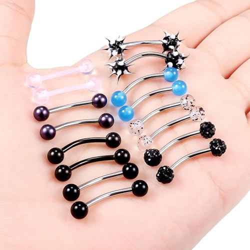 Jenxnjsjo 14G Snake Frog Eyes Piercing Jewelry Tongue for Women Men 14mm 9/16in Bars Extra Long Belly Naval Button Rings Snake Bite Curved Barbells Surgical Stainless Steel - color: Black
