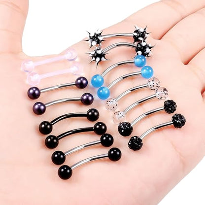 Jenxnjsjo 14G Snake Frog Eyes Piercing Jewelry Tongue for Women Men 14mm 9/16in Bars Extra Long Belly Naval Button Rings Snake Bite Curved Barbells Surgical Stainless Steel - color: Black