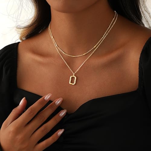 Layered Necklaces for Women 14K Gold Plated Stack Circle Pendant Trendy Long Chain Stackable Handmade Coin Necklace Set Dainty Gold Stacked Jewelry Gifts - color: Gold-5
