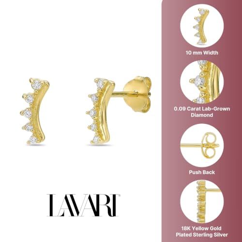 Lavari Jewelers 1/10 Carat Round Lab Grown Diamond Crawler Earrings for Women I 18k Yellow Gold Plated 925 Sterling Silver Ear Climber for Her I Hypoallergenic Push Back Studs