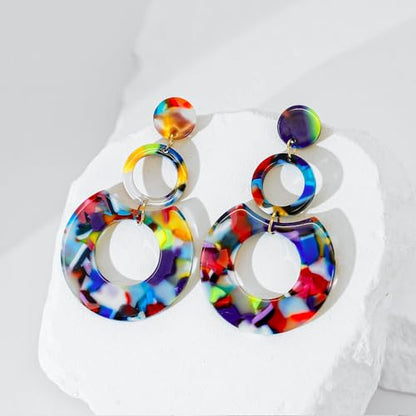 ONLYJUMP Acrylic Dangles Drop Earrings for Women Exaggerated Lightweight Colorful Bohemian Rectangle Circle Geometric Resin Statement Earrings