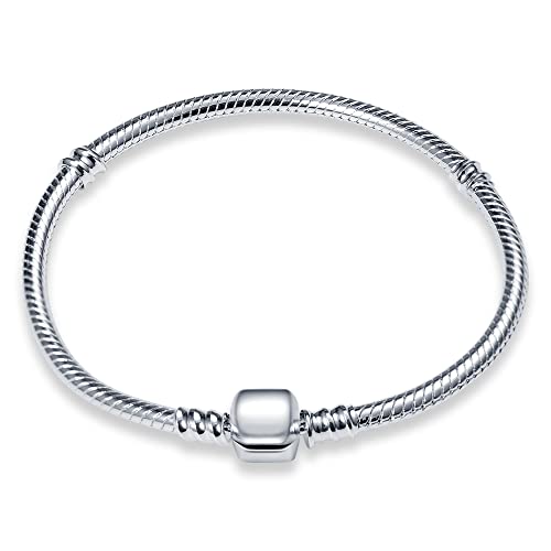 HappyStar 925 Sterling Silver Snake Chain Bracelet Fully compatible with Pandora charms, With Mickey Mouse head Clasp Charm Bracelets Gifts for Teen Women - color: Classic Bracelets, size: 8.0 in/20 cm（For wrist size 7.1in）