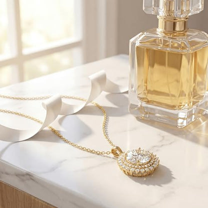 Necklaces for Women - Sparkling Flower Pendant Necklace, 18K Gold Plated Chain, Sunflower Clover Jewelry for Wedding Party, 16+2 Inch - color: Golden