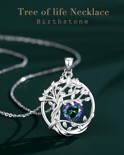 FANCIME Tree of life Birthstone necklace Sterling Silver Pendant Birthstone Necklace Gemstone Anniversary Birthday Jewelry Mothers Day Gifts for Mom Her Wife - color: Jun.-Alexandrite