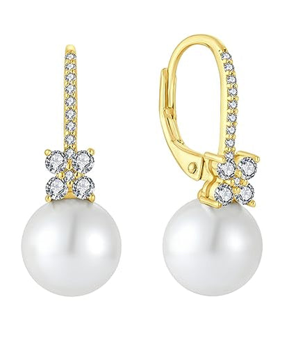Pearl Earrings for Women 925 Silver Freshwater Real Pearl Drop Dangling Earrings for Birthday Christmas Anniversary - color: Gold