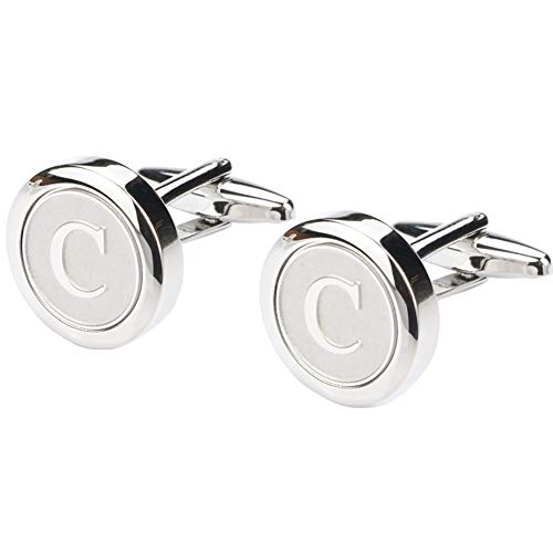 Mens Classic Stainless Steel Initial Cufflinks 26 Alphabet Initial Letter Cufflinks Business Wedding Shirts A-Z - style: C