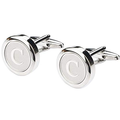 Mens Classic Stainless Steel Initial Cufflinks 26 Alphabet Initial Letter Cufflinks Business Wedding Shirts A-Z - style: C