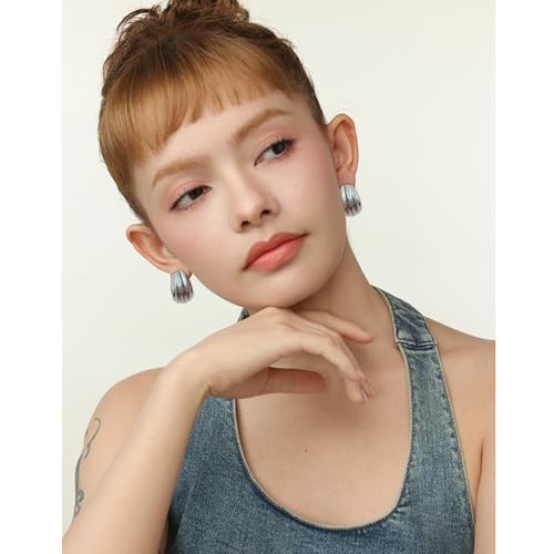 Statement Chunky Gold Earrings for Women Unique Square Stainless Steel Heaven Mayhem Button Stud Earrings Trendy Jewelry - style: Silver Geometric