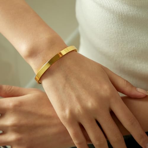 Gold Bracelets for Women, 18K Gold Plated Cubic Zirconia Bangle Bracelets Stainless Steel Eternity Crystal Oval Bracelet Cuff Bracelets for Women Jewelry - color: Bangle-Gold