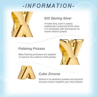 Gold Letter Charms A-Z for Bracelets 925 Sterling Silver Alphabet Initial Charms Beads Jewelry Gifts for Women - color: X