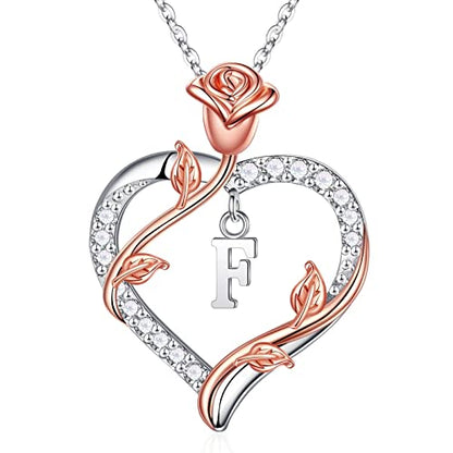 Iefil Anniversary Birthday Gifts for Women, Rose Heart Initial Necklace | Gift Box Packaging, 925 Sterling Silver, Jewelry Gifts for Women Her Wife Mom Girlfriend, Initial A-Z, 19+2inches - color: IEFIL JEWELRY BOX, style: F