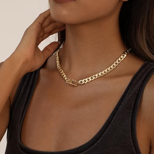 Moodear Layered Necklace for Women 14K Gold Plated/Silver Plated Cuban Link | Paperclip Chain Toggle Clasp, Chunky Layered Design, Fashion Jewelry, Daily Wear & Special Occasions - style: Toggle-Cuban link chain