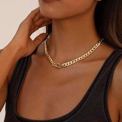Moodear Layered Necklace for Women 14K Gold Plated/Silver Plated Cuban Link | Paperclip Chain Toggle Clasp, Chunky Layered Design, Fashion Jewelry, Daily Wear & Special Occasions - style: Toggle-Cuban link chain