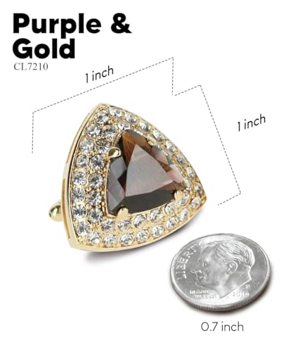 Triangular Crystal Diamond Set Cuff Links for Men – Tuxedo Suit Accessories, Cufflinks for Men - style: Purple/Gold