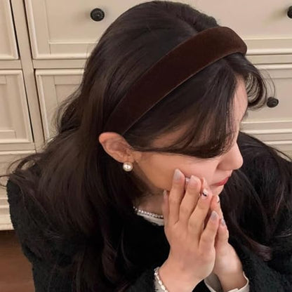 Velvet Padded Headband Fashion Headbands Non Slip Head Band Hair Bands Accessories for Women Girls (Brown) - color: Brown