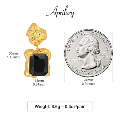 Chunky Gold Geometric Stud Earrings Trendy Vintage 14K Gold Plated Black Cubic Zirconia Statement Cocktail Earrings Dupes Jewelry for Women - style: Black Dangle