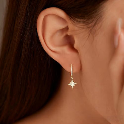 LOVECOM 925 Sterling Silver Heart Dangle Earrings for Women 14K Gold Plated Dainty CZ Love Hearts Charm Huggie Hoop Earrings to Daughter Birthday Wedding Graduation Gifts Jewelry Gifts - color: Style 4-Gold