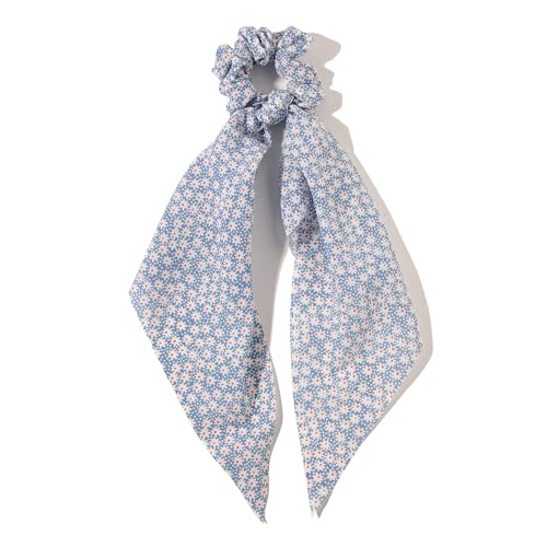 LFOUVRE Elastic Hair Scrunchies and Ribbons - Knotted Bow Hair Ties, Scarf Scrunchies Ponytail Holders for Women and Girls 3pcs - color: White Light Blue Royal Blue