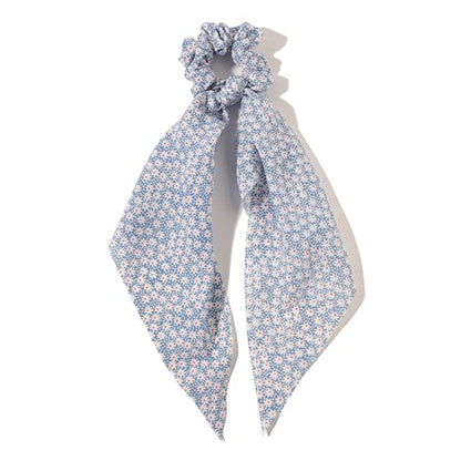 LFOUVRE Elastic Hair Scrunchies and Ribbons - Knotted Bow Hair Ties, Scarf Scrunchies Ponytail Holders for Women and Girls 3pcs - color: White Light Blue Royal Blue