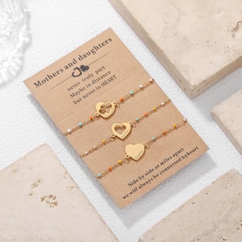 DS Mother Daughter Matching Bracelets,Adjustable Stainless Steel Gift Set | mother’s Day & Birthday Gift Box,Heart Charm,Mommy & Me Style,18K Gold Plated,Hypoallergenic,Daily Wear,Fits Women Teen Girls - color: Gold-6