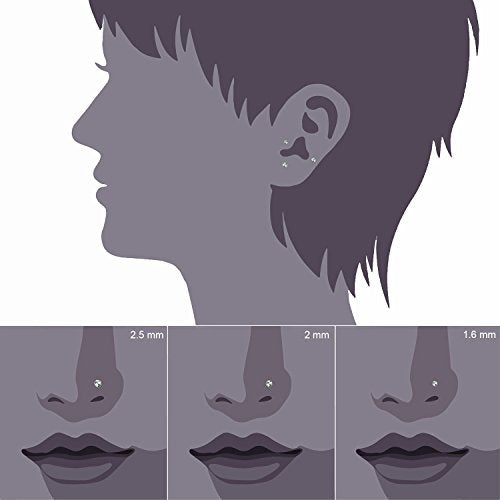 JewelrieShop 60pcs Nose Ring Studs Stainless Steel CZ Nose Piercing Jewelry Bone Studs for Women Men Hypoallergenic 22G - color: White CZ-1.6mm(30pcs )+2mm(20pcs)+2.5mm(10pcs)