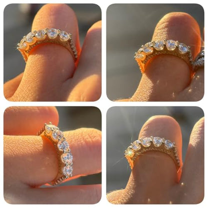 Half Eternity Ring 5A Cubic Zirconia Wedding Band for Women 925 Sterling Silver/Yellow Stacking Ring Size 5-10 - color: Yellow